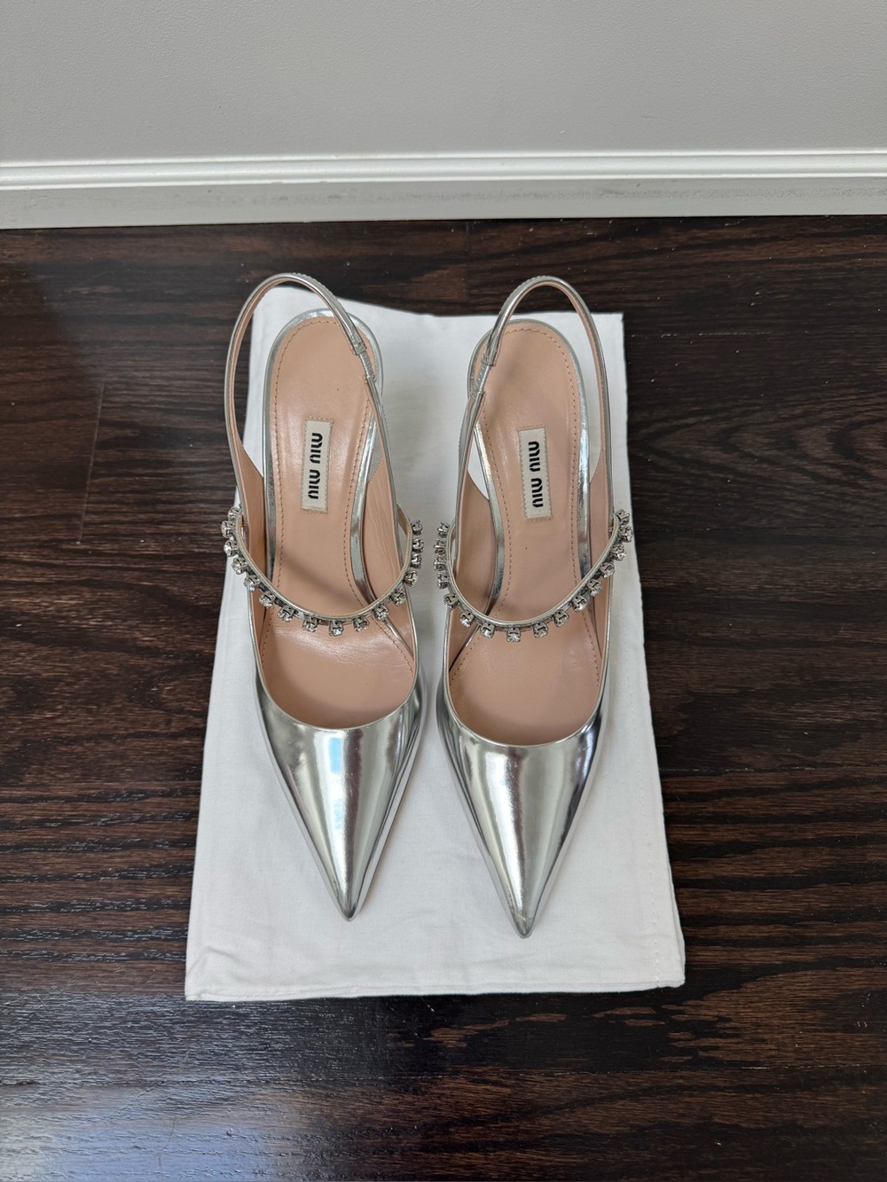 MIU MIU Jewelled - Silver Pointed-Toe Slingback Pump - Size 9 🤍🩶 - Picture 6 of 10